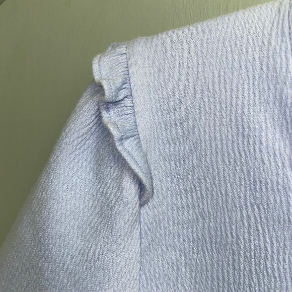 Talbots Light Blue Blouse Size Large Puffe Sleeve Ruffle Dressy Casual - Picture 3 of 5